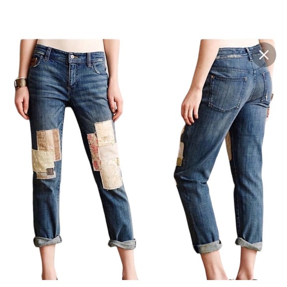 Pilcro and the Letterpress Denim - Anthropologie Pilcro 26 Hyphen Boyfriend Patchwork Jeans
